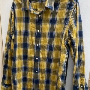 Banana Republic Yellow and Blue Plaid Men's Shirt